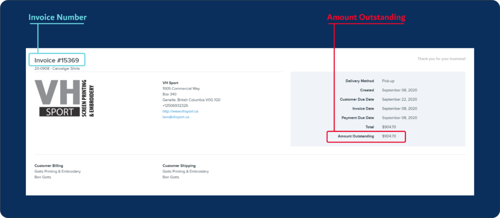 VH Sport How to pay your invoice